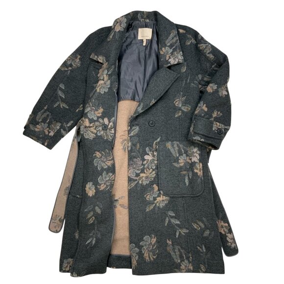 Rebecca Taylor Jacquard Coat 0 Grey Combo Floral Wool Blend Belted Quiet Luxury - Picture 5 of 15